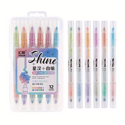صورة Double Headed Dual Color Glitter Highlighter – 6pcs Set (12 Colors Total)
