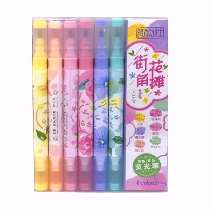 صورة Street Flower Double-End Highlighter Pen Set – 6 Natural Colors with Floral Scents
