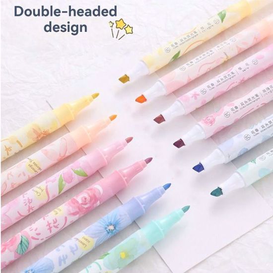 صورة Street Flower Double-End Highlighter Pen Set – 6 Natural Colors with Floral Scents