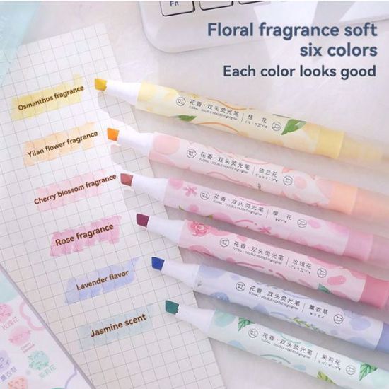 صورة Street Flower Double-End Highlighter Pen Set – 6 Natural Colors with Floral Scents