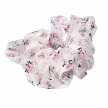 Picture of Hair Scrunchies (White with Pink Floral Pattern)