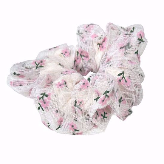 Picture of Hair Scrunchies (White with Pink Floral Pattern)