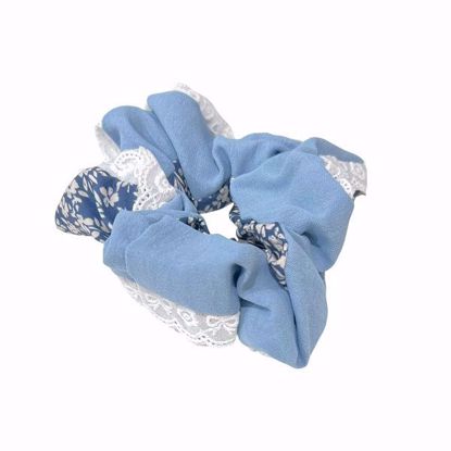 Picture of Blue Floral Hair Scrunchie with White Lace