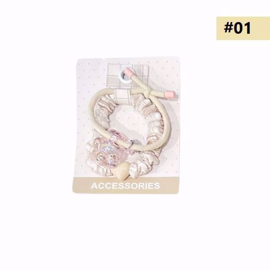 Picture of Basic Hair Ties (2 pcs) – Random Colors & Designs with Bunny Charm