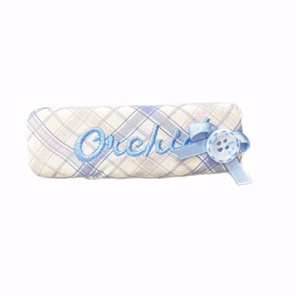 Picture of Plaid Fabric Hair Clip with Blue Ribbon and Button Accent
