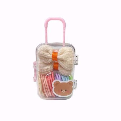 Picture of Kids Hair Accessory Set with Trolley Case – 2pcs Ribbon Clips & Colorful Hair Ties