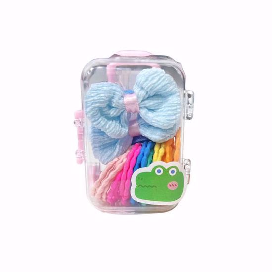 Picture of Kids Hair Accessory Set with Trolley Case – 2pcs Ribbon Clips & Colorful Hair Ties