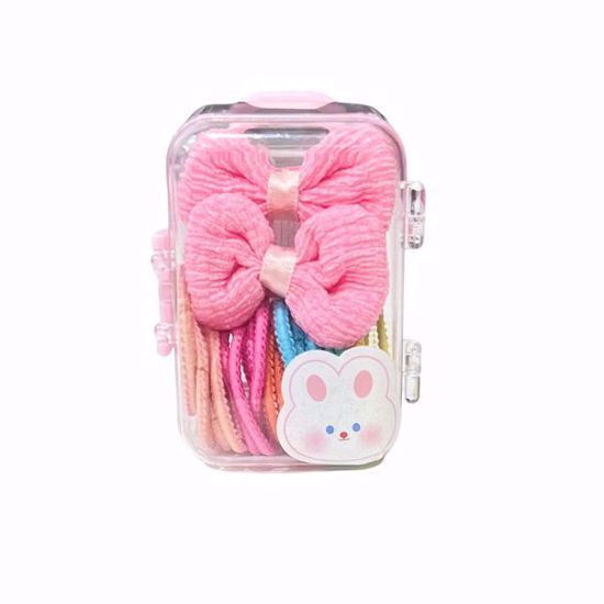 Picture of Kids Hair Accessory Set with Trolley Case – 2pcs Ribbon Clips & Colorful Hair Ties