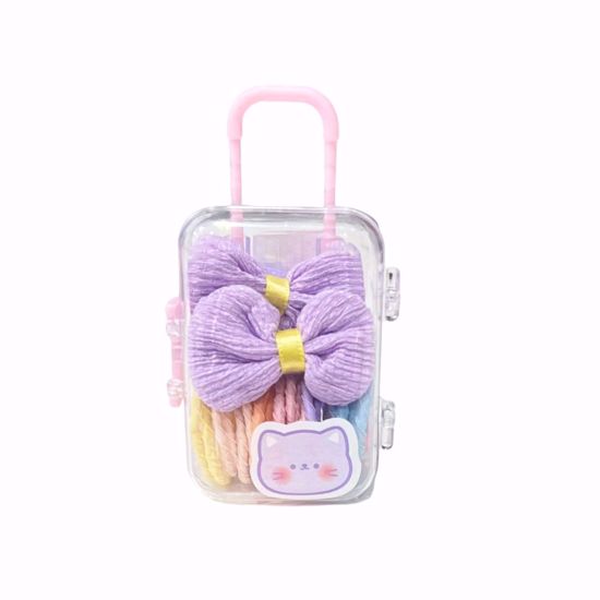 Picture of Kids Hair Accessory Set with Trolley Case – 2pcs Ribbon Clips & Colorful Hair Ties