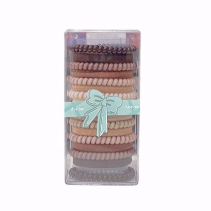 Picture of 2-Design Hair Tie Set – Spiral Coil & Soft Towel Ring Hair Ties (Brown)