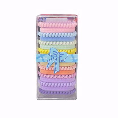 Picture of 2-Design Hair Tie Set – Spiral Coil & Soft Towel Ring Hair Ties (Rainbow pastel)
