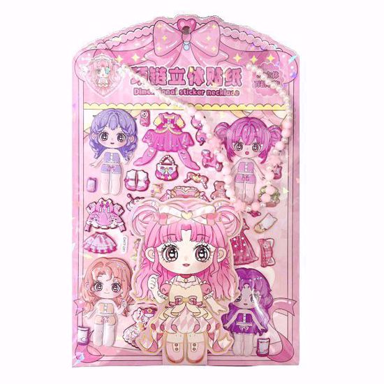 Picture of Chibi Character Necklace & Dress-Up Stickers Set for Girls