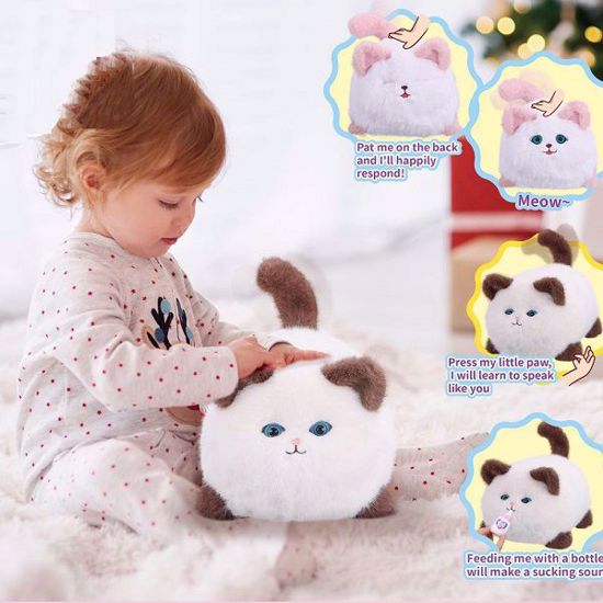 Picture of Gulucat Blink & Wink Talking Plush Toy – Electronic Recording Cat for Kids (Brown & White )
