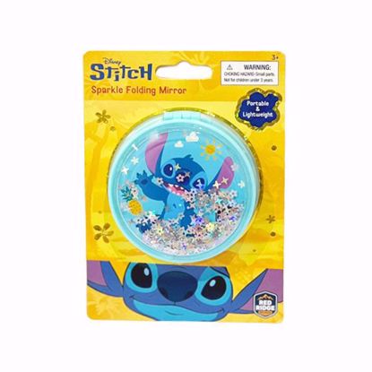 صورة Disney Stitch Sparkle Folding Mirror – Portable & Lightweight Circle Compact Mirror (Blue)
