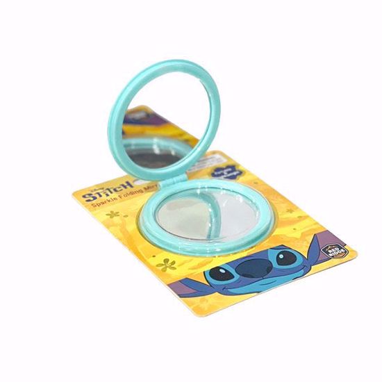 صورة Disney Stitch Sparkle Folding Mirror – Portable & Lightweight Circle Compact Mirror (Blue)