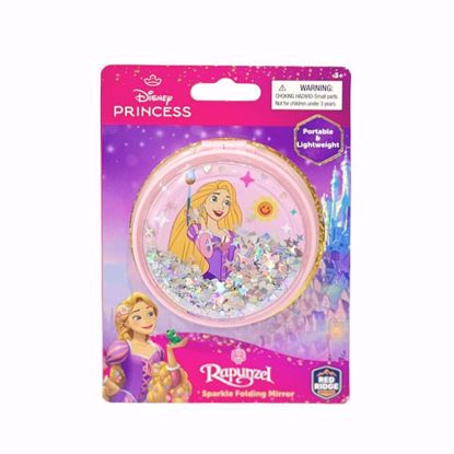 صورة Disney Princess Rapunzel Sparkle Folding Mirror – Portable & Lightweight Circle Compact Mirror (Snow Globe Effect)