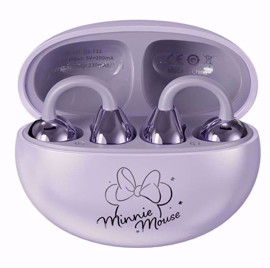 صورة Disney QS-T31 Clip-On Ear Bluetooth Earphones – Wireless Bone Conduction Sports Headset (Purple)