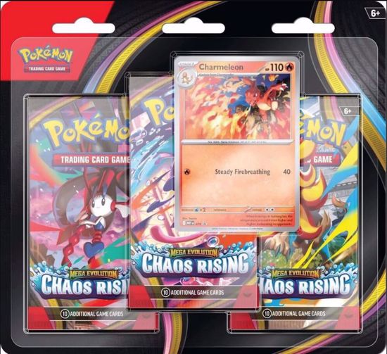 Picture of Pokémon TCG: Mega Evolution – Chaos Rising 3 Pack Blister | Includes 3 Booster Packs & 1 Foil Promo Card