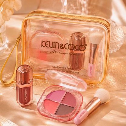 Picture of Gilded Glam Essentials Kit – 4-Color Face Palette & Lip Gloss with Transparent Travel Pouch