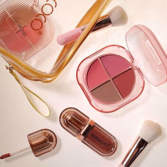 Picture of Gilded Glam Essentials Kit – 4-Color Face Palette & Lip Gloss with Transparent Travel Pouch